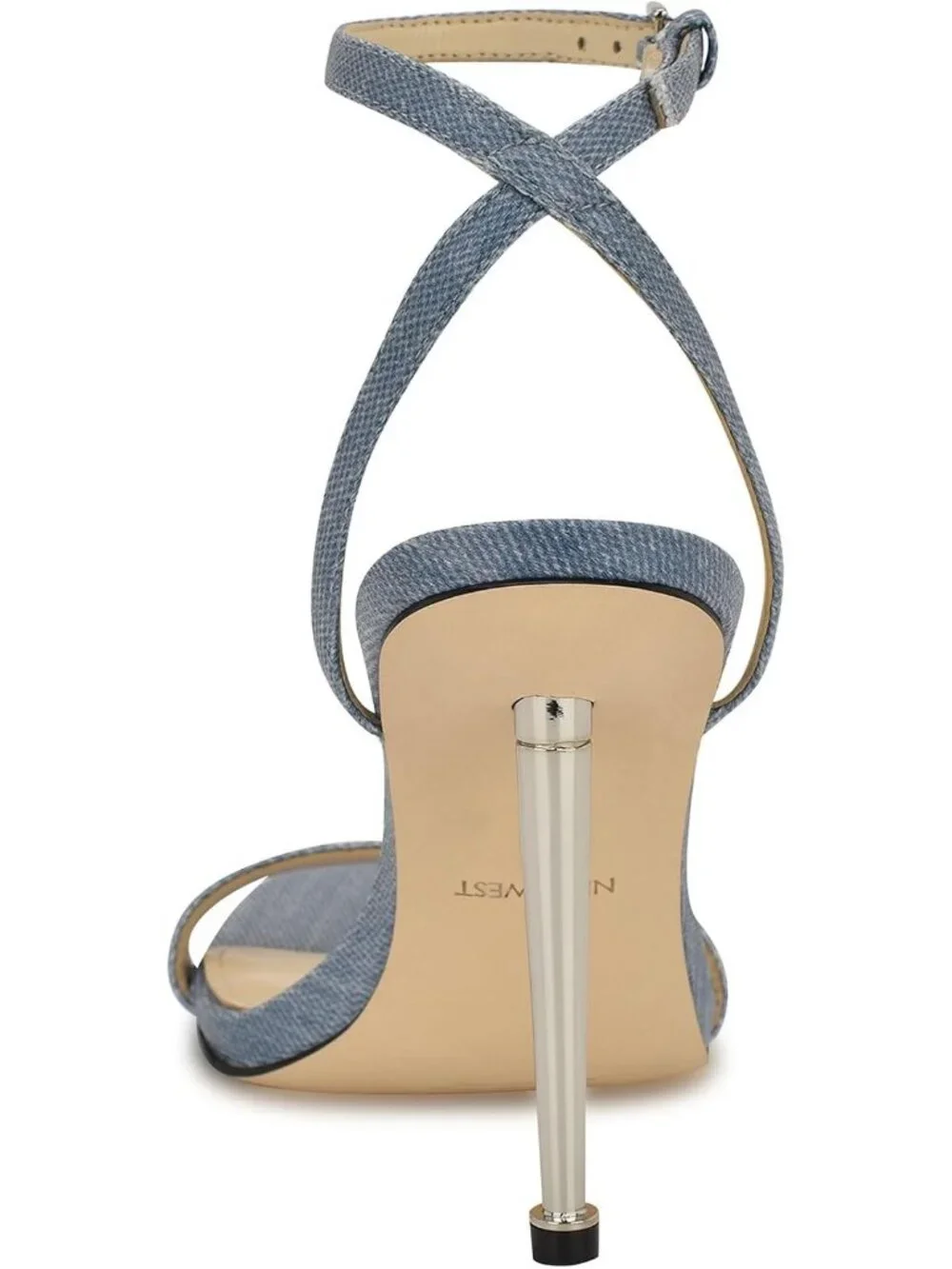 Women's Light Blue Denim Open Toe Ankle Strap Reina Stiletto Heel Sandal Shoes